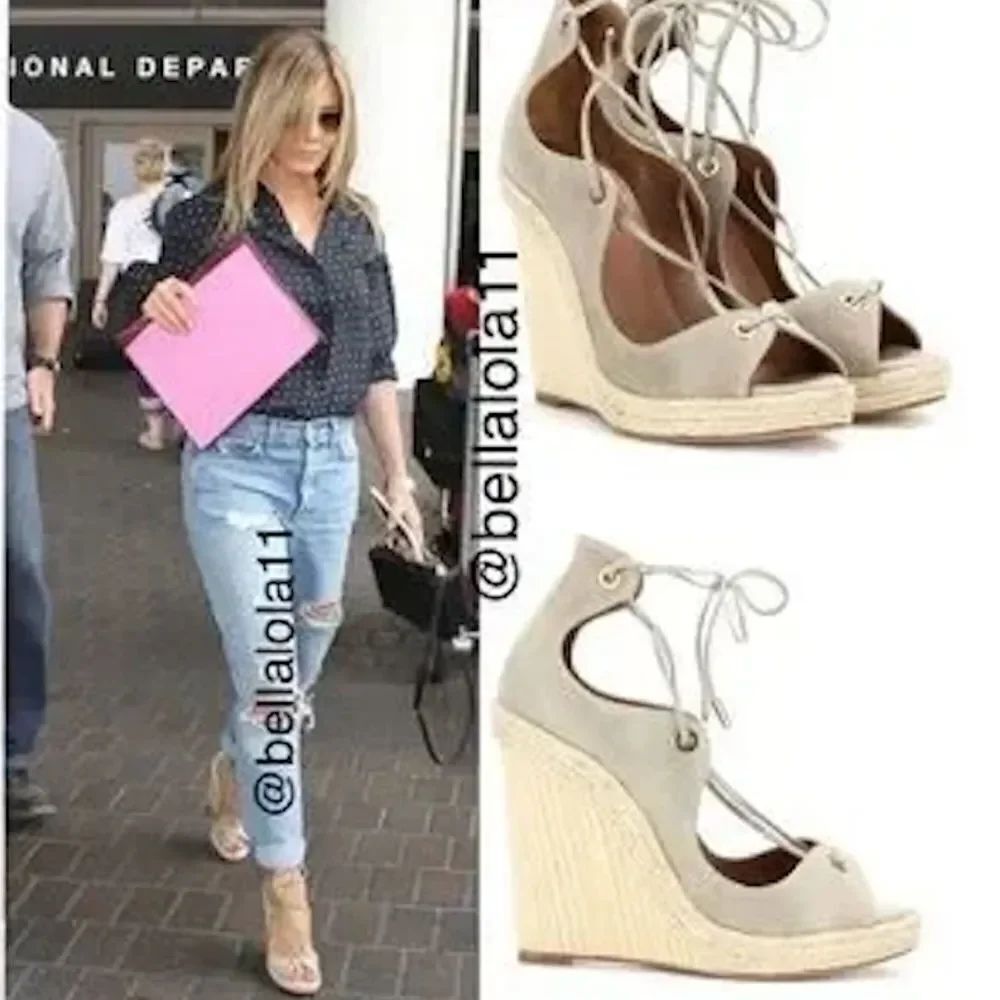 Aquazzura Tan Espadrille Wedges with Ankle Strap - TANGO LACE UP WEDGE